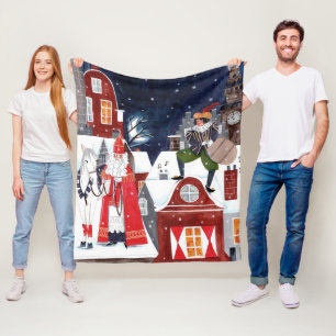 Sinterklaas and Piet on the roofs of Amsterdam Fleece Blanket