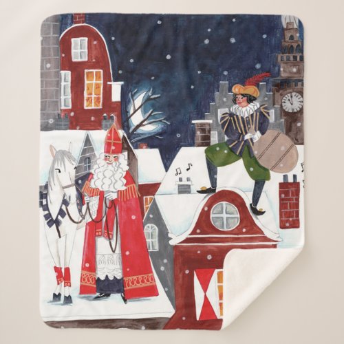 Sinterklaas and Piet on the roofs of Amsterdam Sherpa Blanket