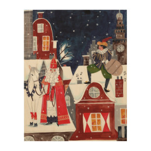 Sinterklaas and Piet on the roofs of Amsterdam Wood Wall Art