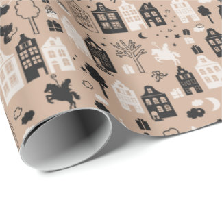 Sinterklaas met grachtenpandjes en paard wrapping paper
