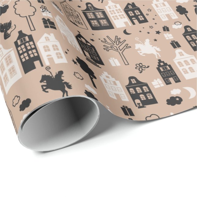 Sinterklaas met grachtenpandjes en paard wrapping paper (Roll Corner)