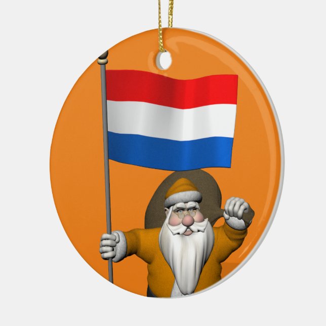 Sinterklaas With Ensign Of The Netherlands Ceramic Ornament (Left)
