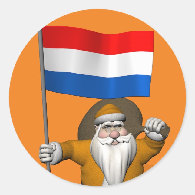 Sinterklaas With Ensign Of The Netherlands Classic Round Sticker (Front)