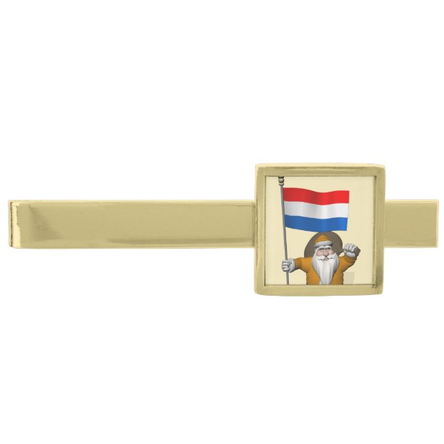 Sinterklaas With Ensign Of The Netherlands Gold Finish Tie Bar (Front)