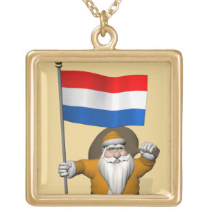 Sinterklaas With Ensign Of The Netherlands Gold Plated Necklace