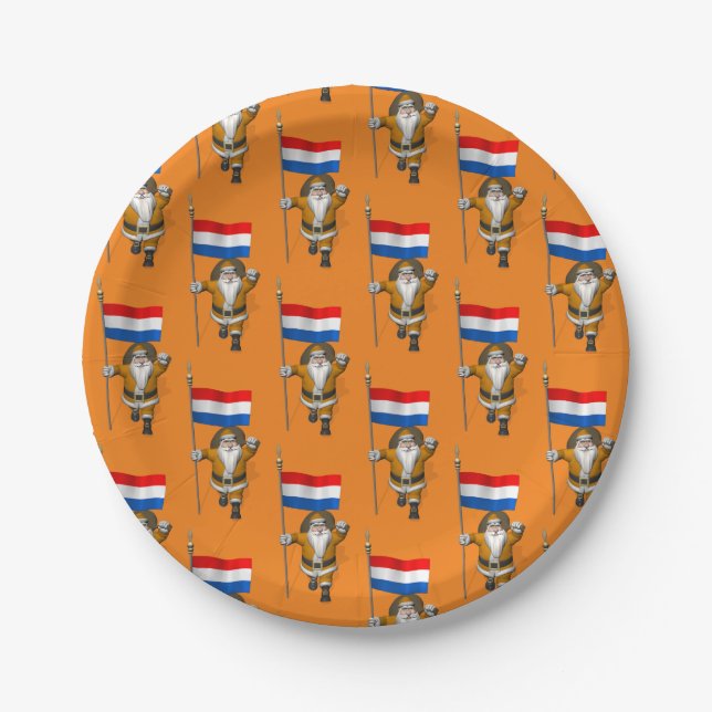 Sinterklaas With Ensign Of The Netherlands Paper Plates (Front)