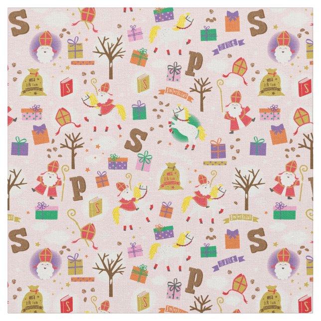 Sinterklaas with white Horse Fabric (Close Up)