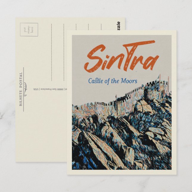 Sintra Moors castle illustration Portugal Postcard (Front/Back)