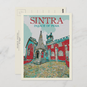 Sintra Palace of Pena illustration, Portugal Postcard