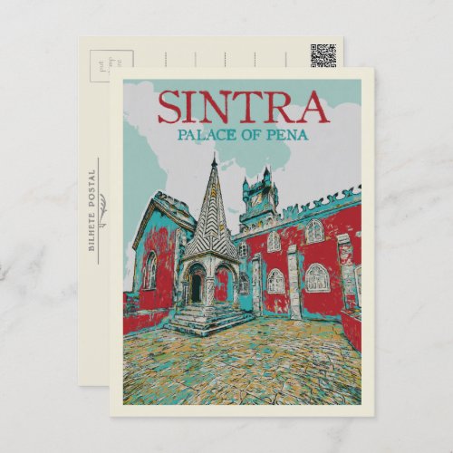 Sintra Palace of Pena illustration Portugal Postcard