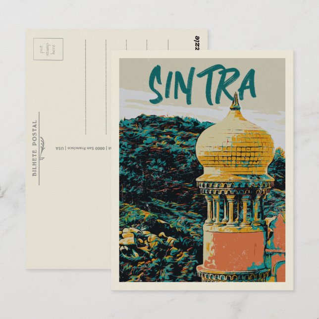 Sintra Pena palace illustration Portugal Postcard (Front/Back)