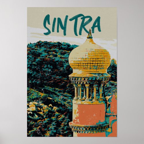 Sintra Pena Palace illustration Portugal vintage P Poster