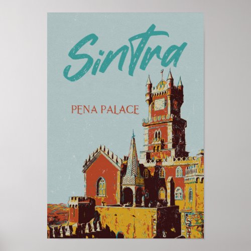 Sintra Pena Palace illustration Portugal vintage Poster