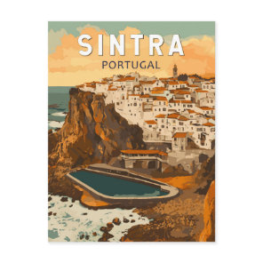 Sintra Portugal Illustration Travel Art Vintage Postcard
