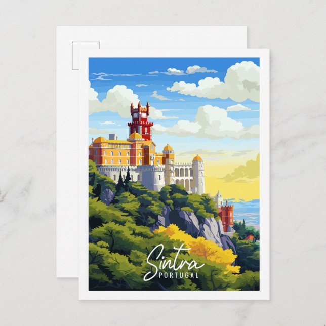 Sintra Portugal vintage travel illustration Postcard (Front/Back)