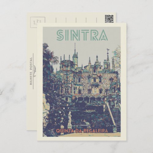 Sintra Regaleira palace illustration Portugal Postcard