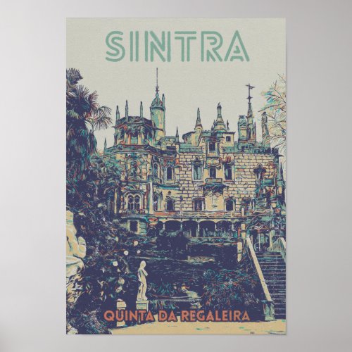 Sintra Regaleira Palace illustration Portugal Poster