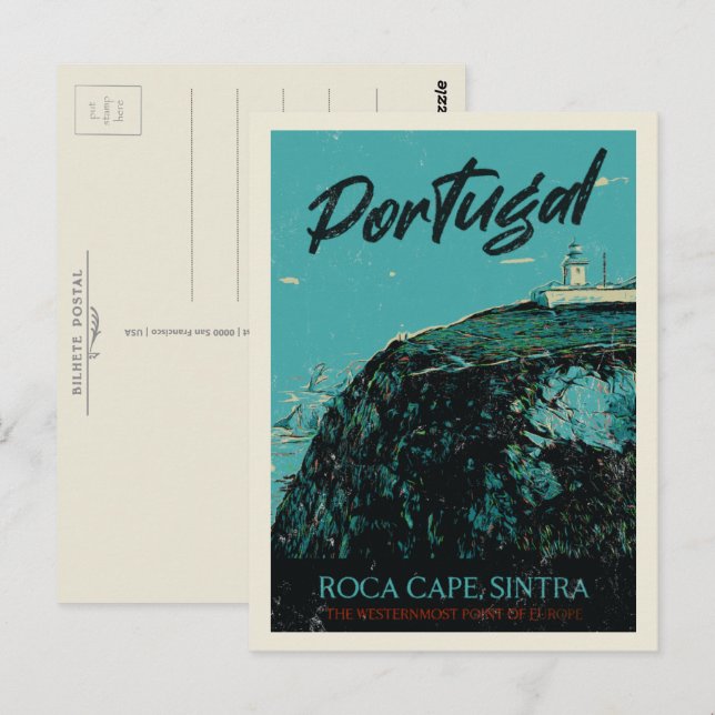 Sintra Roca cape illustration Portugal Postcard (Front/Back)