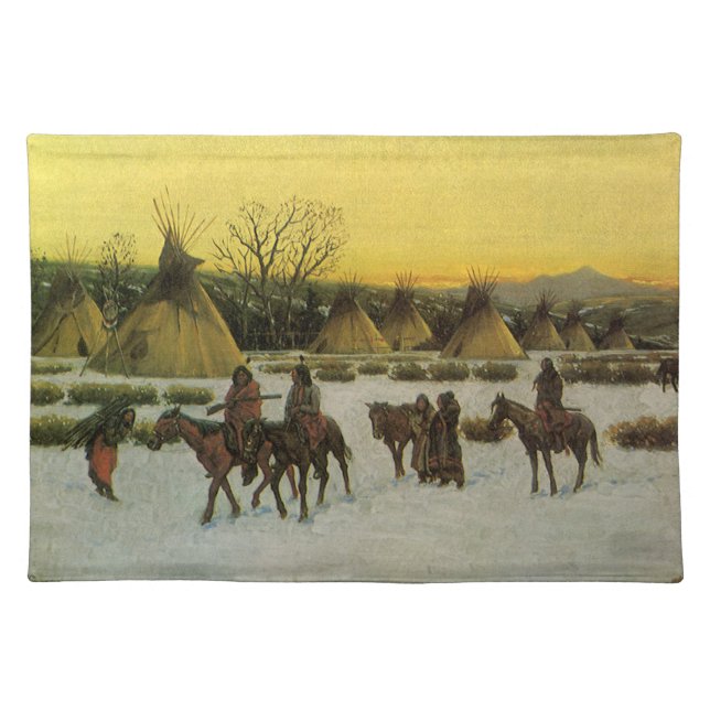 Sioux Camp at Wounded Knee by John Hauser Cloth Placemat (Front)