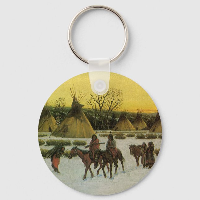 Sioux Camp at Wounded Knee by John Hauser Keychain (Front)