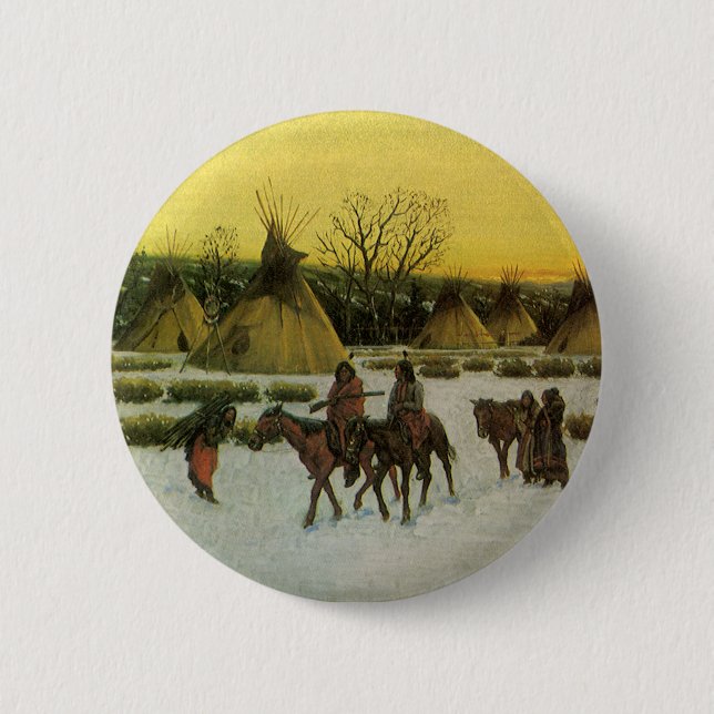 Sioux Camp at Wounded Knee by John Hauser Pinback Button (Front)
