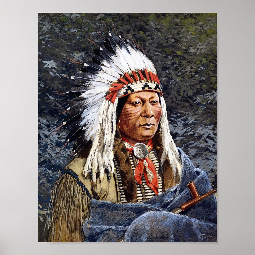 Sioux Chief Native American Indian Portrait Poster Zazzle 