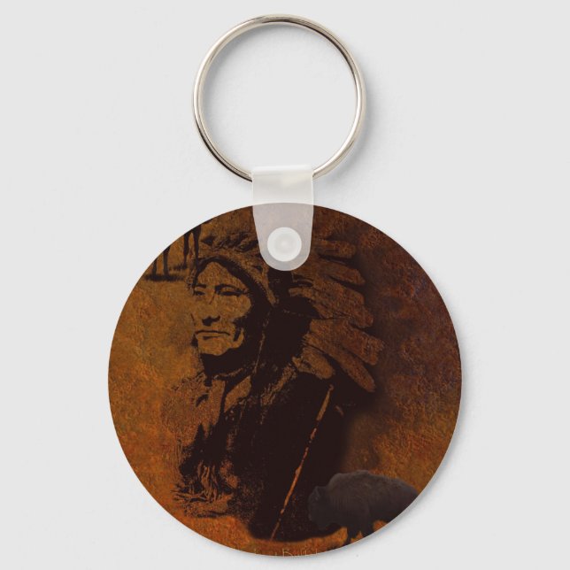 Sioux Chieftain Native American Gift Keychain (Front)
