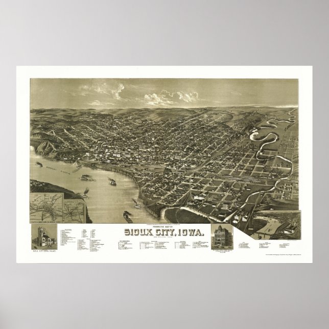 Sioux City, IA Panoramic Map - 1888 Poster (Front)