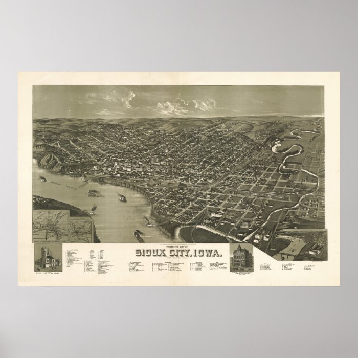 Sioux City Iowa 1888 Antique Panoramic Map Poster