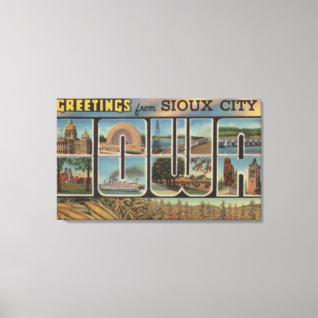 Sioux City, Iowa - Large Letter Scenes 2 Canvas Print (Front)