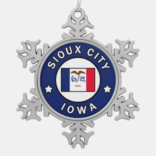 Sioux City Iowa Snowflake Pewter Christmas Ornament