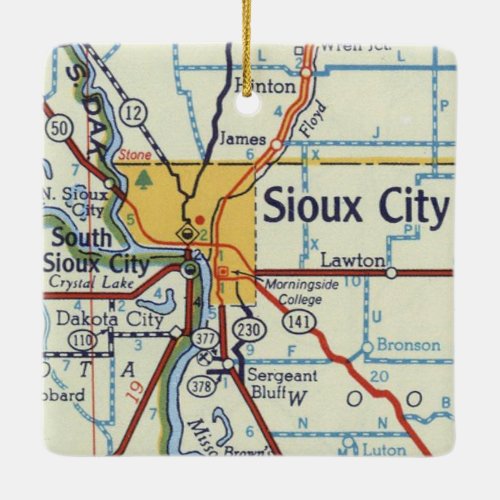 Sioux City Iowa Vintage Map Ceramic Ornament