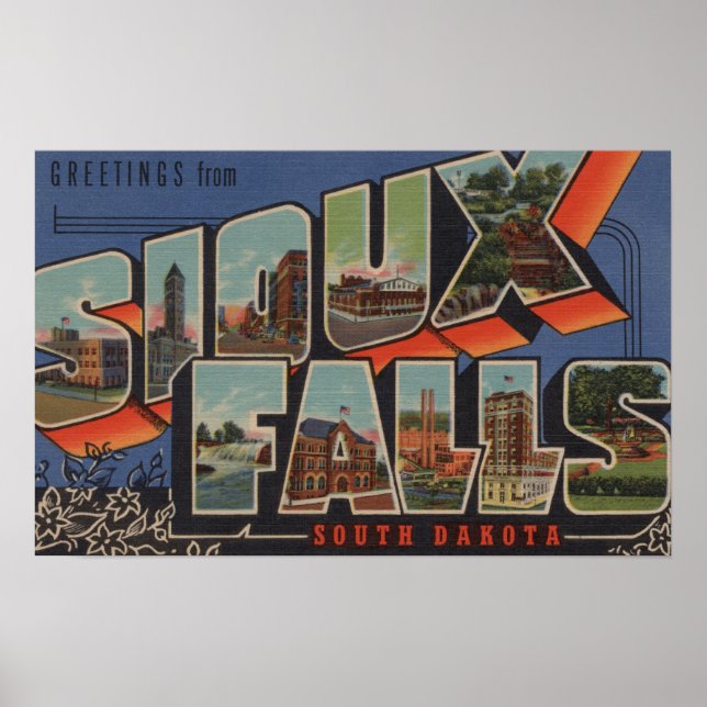 Sioux Falls, South Dakota - Large Letter Scenes Poster (Front)