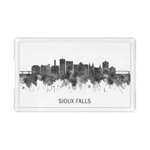 Sioux Falls South Dakota Skyline BW Acrylic Tray