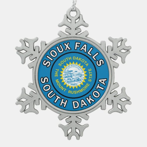 Sioux Falls South Dakota Snowflake Pewter Christmas Ornament