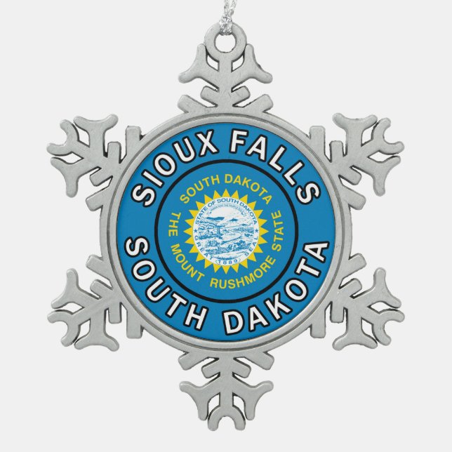 Sioux Falls South Dakota Snowflake Pewter Christmas Ornament (Front)