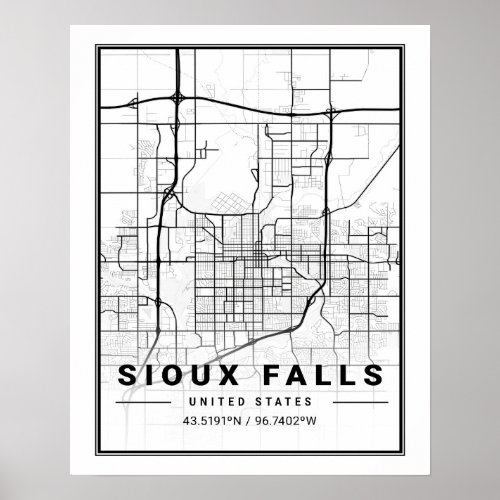 Sioux Falls South Dakota USA Travel City Map Poster