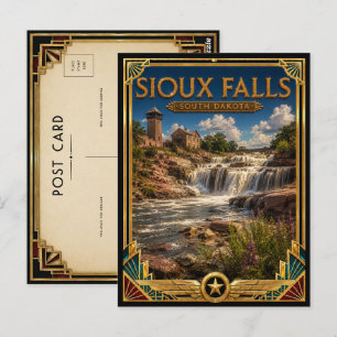 Sioux Falls South Dakota Vintage Art Deco Golden Postcard