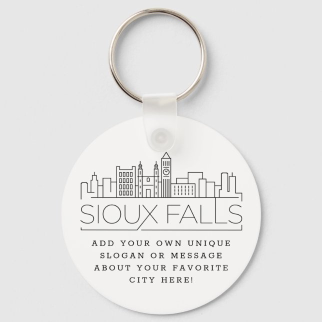 Sioux Falls Stylized Skyline | Custom Slogan Keychain (Front)