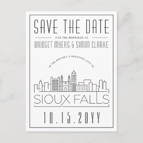 Sioux Falls Wedding Stylized Skyline Save the Date Postcard