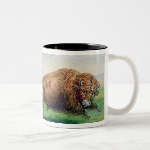 Sioux hunting buffalo on decorated pony oil on ca Two_Tone coffee mug