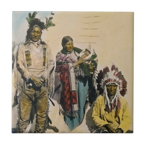 Sioux Indian Grey Eagle and Family Stereoview Tile