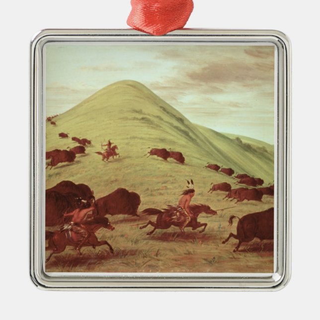 Sioux Indians hunting buffalo, 1835 (oil on canvas Metal Ornament (Front)