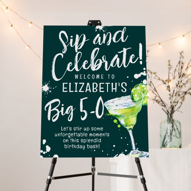 Sip and Celebrate! Fun Cocktail Big 50th Birthday Foam Board (In Situ (Stand))