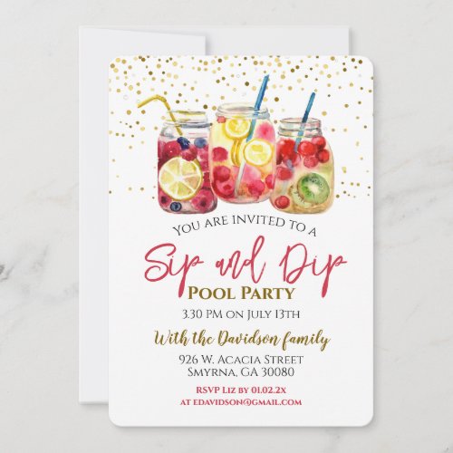 Sip and Dip Fruit Cocktail Pool Party Invitation