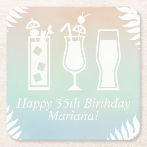 Sip and Dip Pool Party Birthday Party Square Paper Coaster