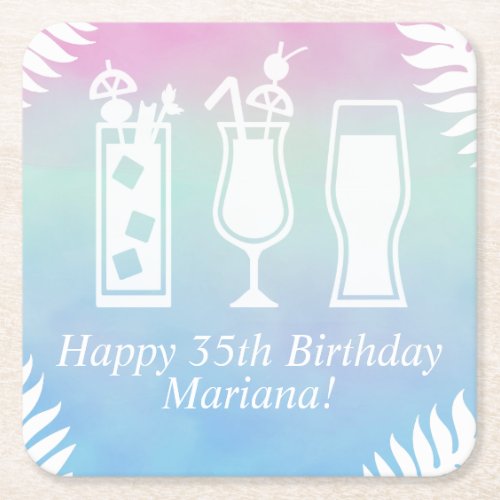 Sip and Dip Pool Party Birthday Party Square Paper Coaster