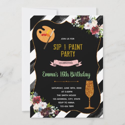 Sip and paint 16th birthday invitation