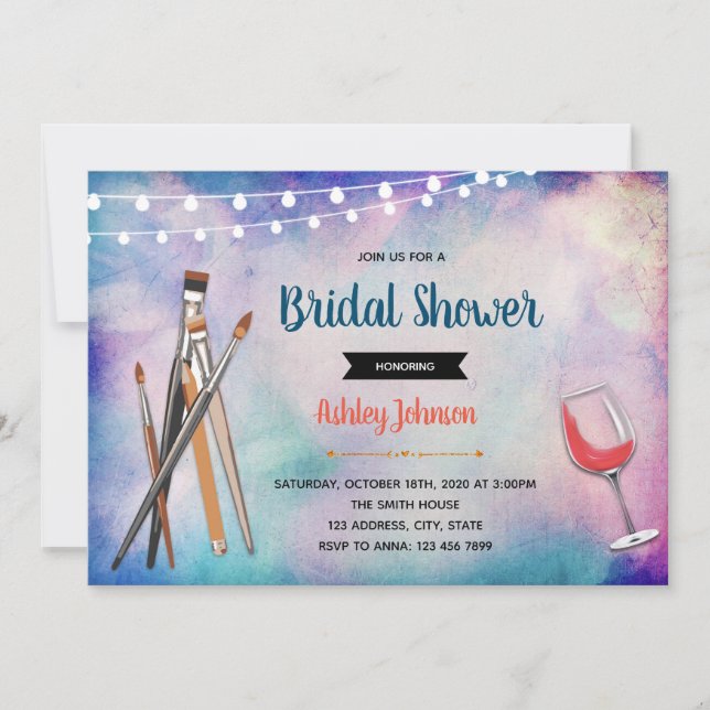 Sip and paint bridal shower invitation (Front)