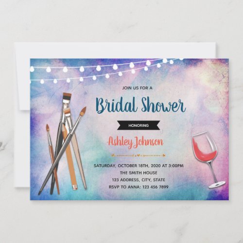 Sip and paint bridal shower invitation